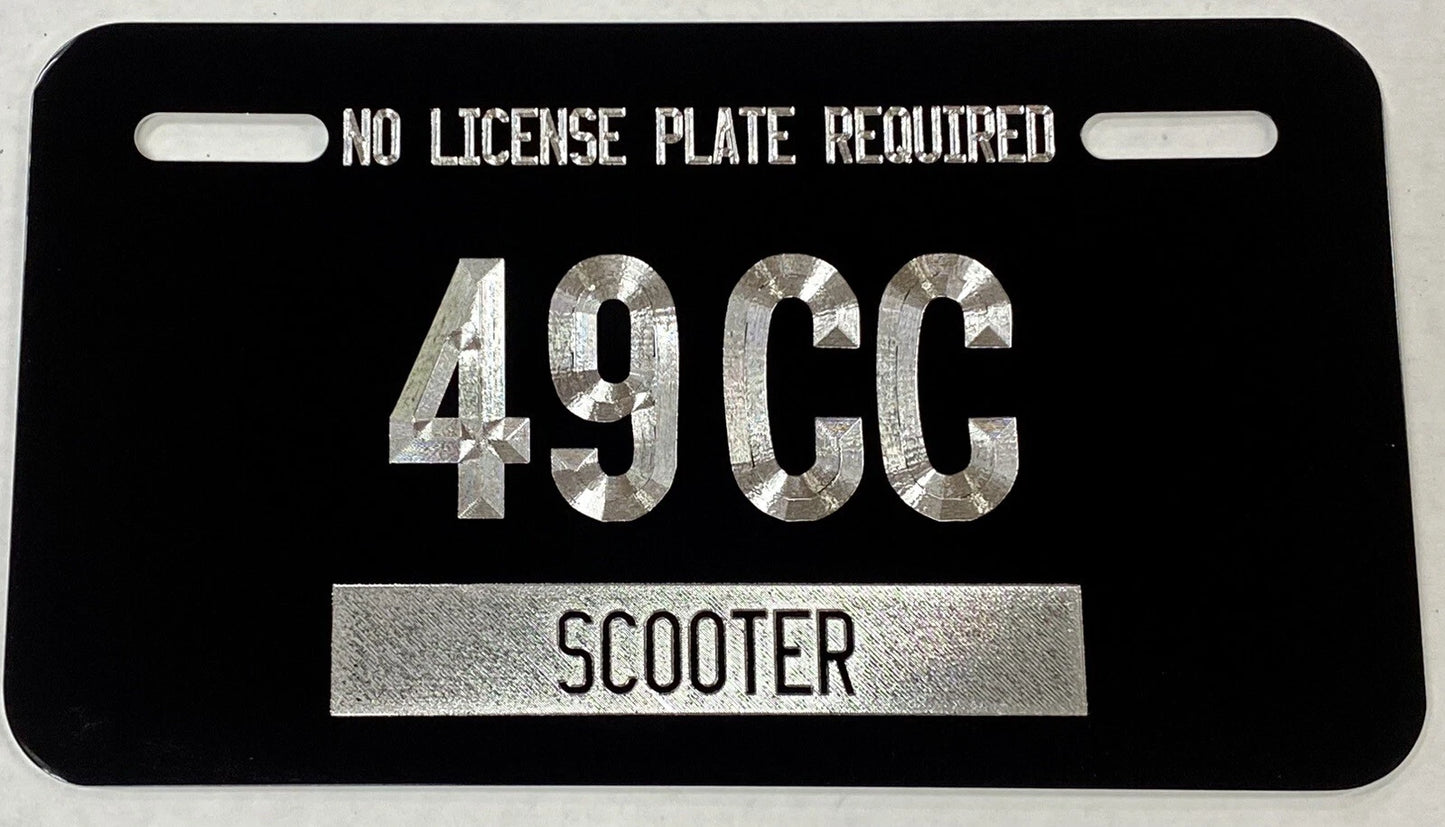 Scooter Moped Tag No License Plate Required 49cc Diamond Etched Metal 7x4