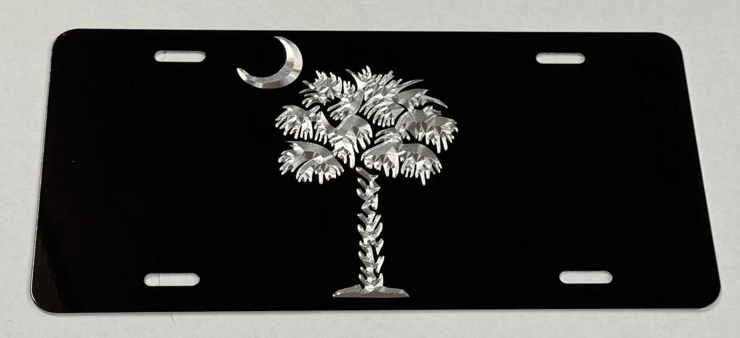 Engraved SC Palmetto Palm Tree Flag Car Tag