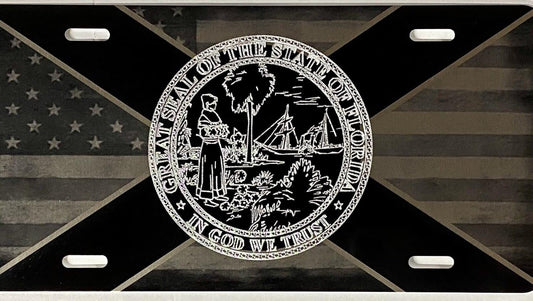 Florida State/US flag Combo Laser and Diamond Engraved License Plate Tag