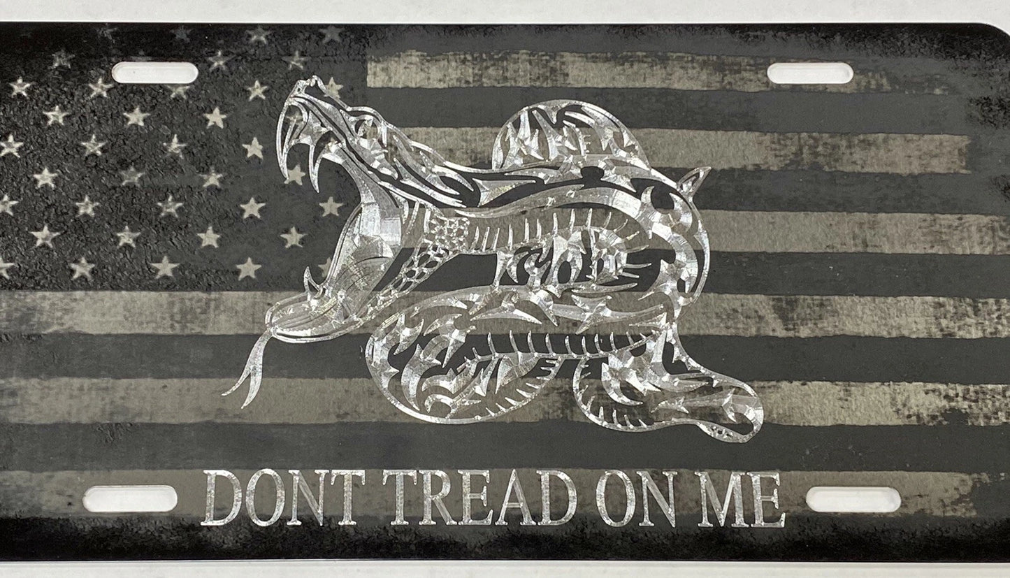 Engraved US Flag Gadsden DONT TREAD ON ME Car Tag Diamond Etched License Plate