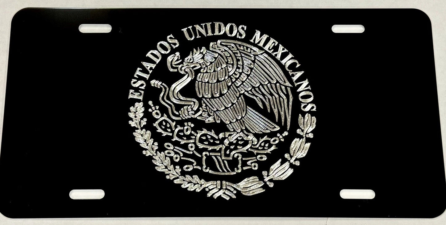 Engraved Mexican Eagle Mexico Coat Of Arms Car Tag