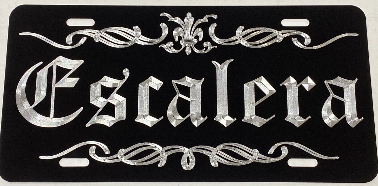 Engraved Custom Personalized Name Fancy Diamond Etched License Plate Car Tag