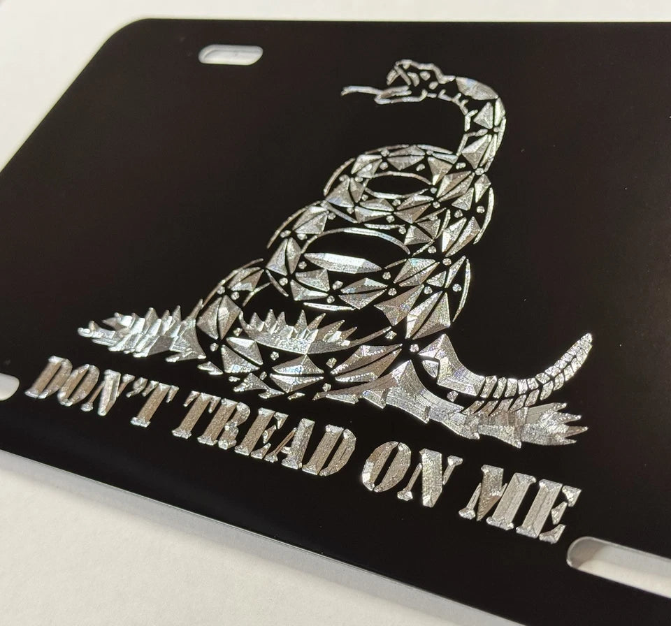 Engraved Gadsden Flag DON'T TREAD ON ME Car Tag Diamond Etched License Plate