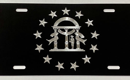 Engraved Georgia GA State Flag Diamond Etched License Plate Metal Car Tag Gift