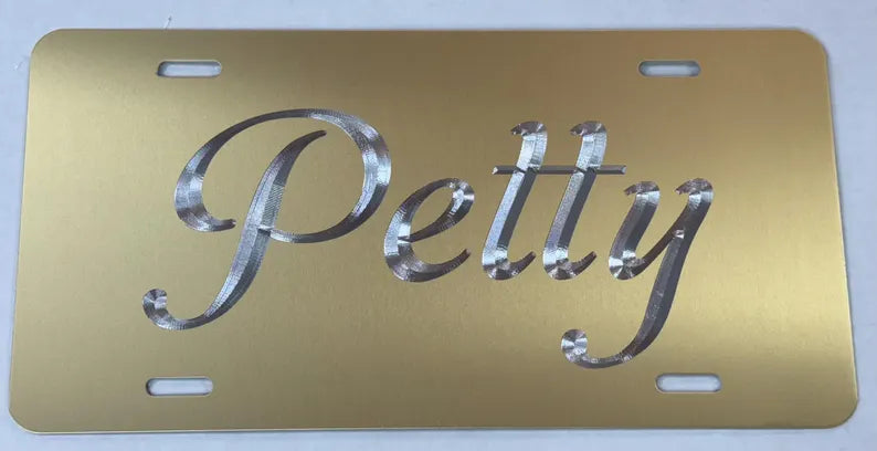 Custom Gold Diamond Etched on Aluminum License Plate, Car Tag