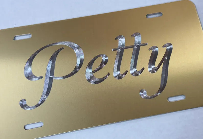 Custom Gold Diamond Etched on Aluminum License Plate, Car Tag