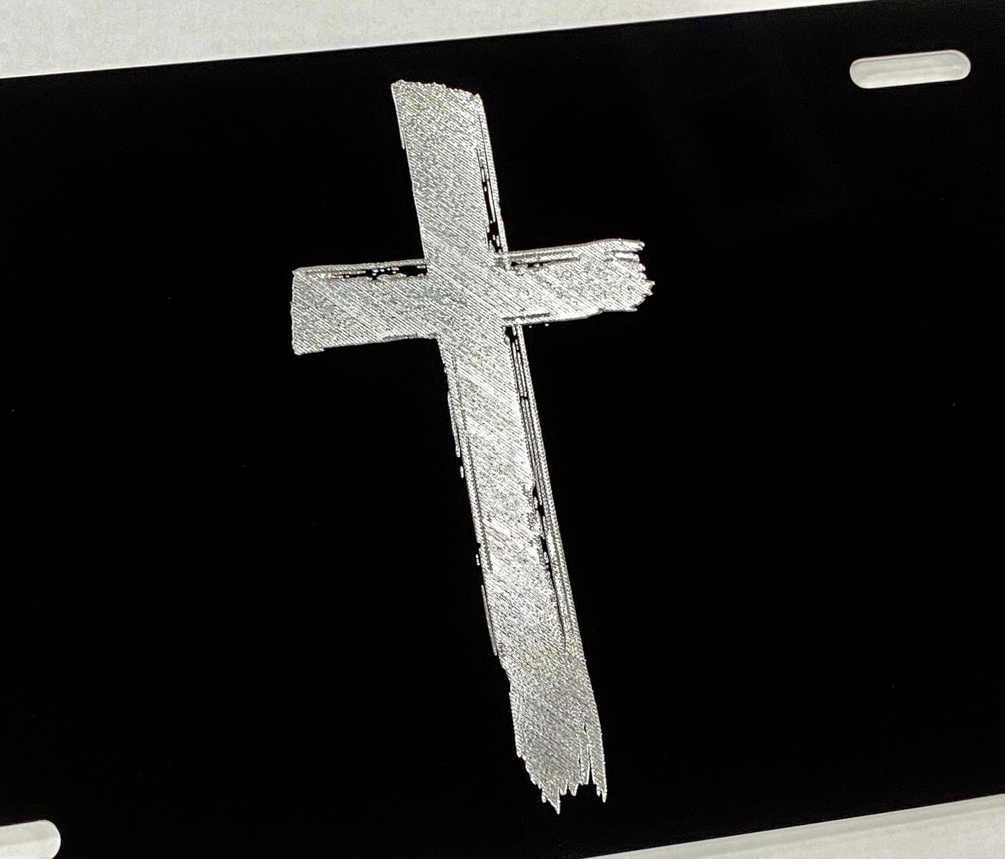 Engraved Rugged Cross Car Tag