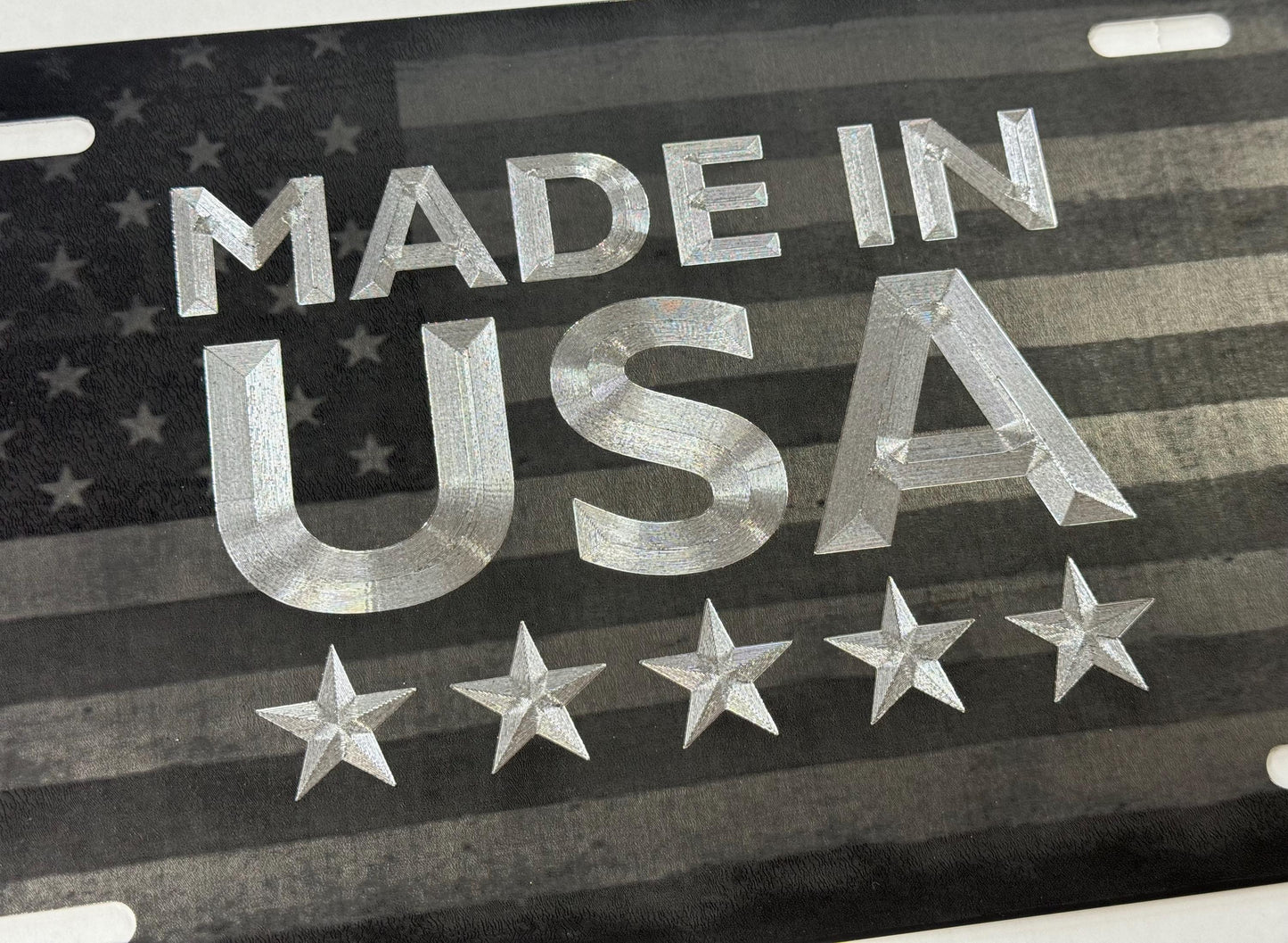 Combo Laser & Diamond Etched US Flag Made In USA Car Tag