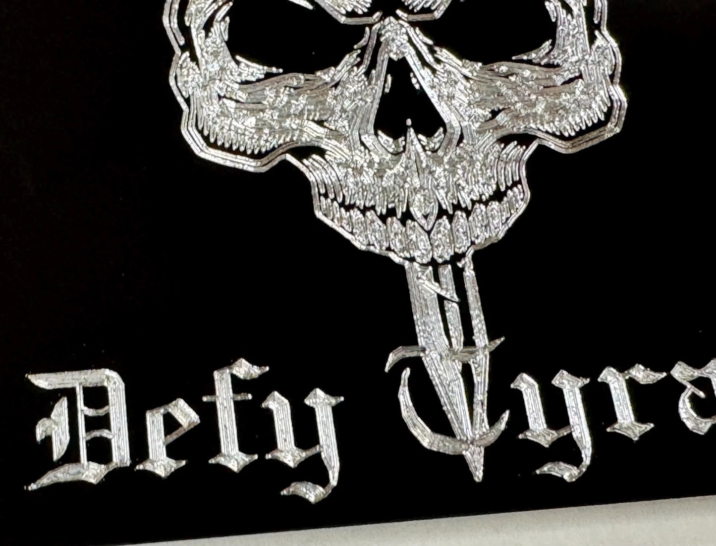 Engraved Skull Obey God Defy Tyrants Car Tag