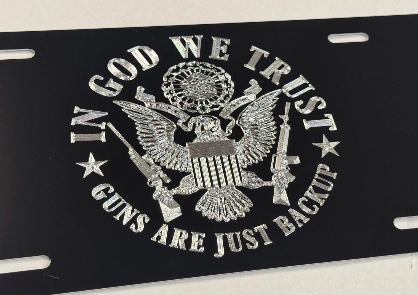 Engraved In God We Trust Guns 2nd Amendment Car Tag