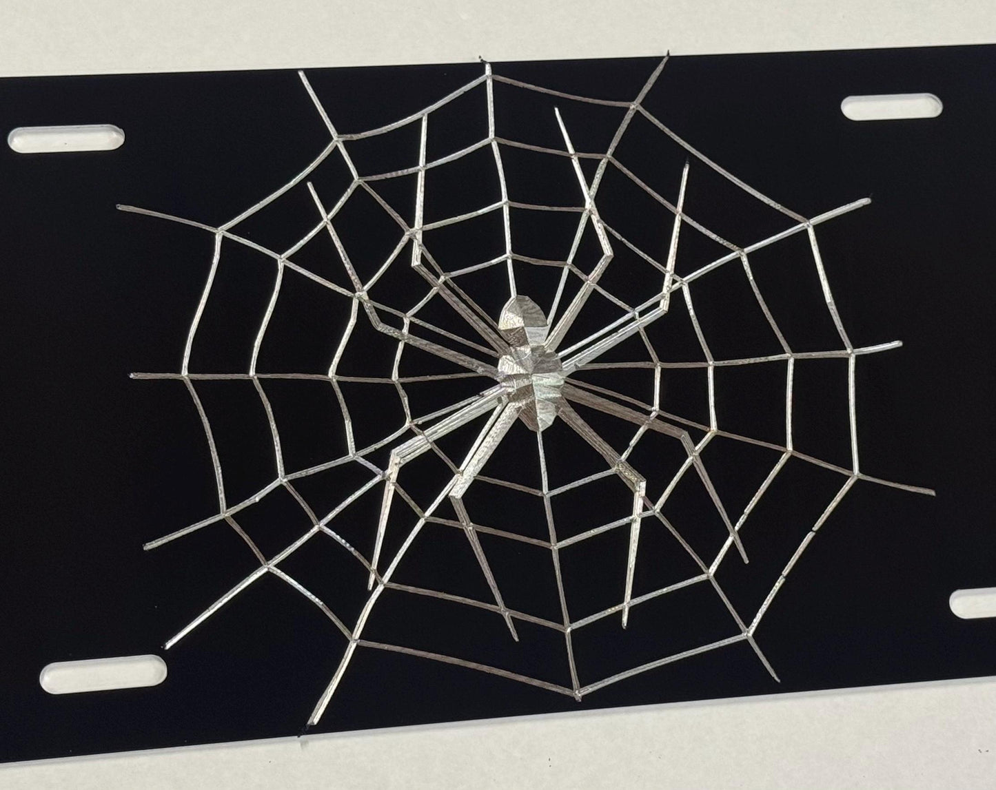 Engraved Spider Web Car Tag