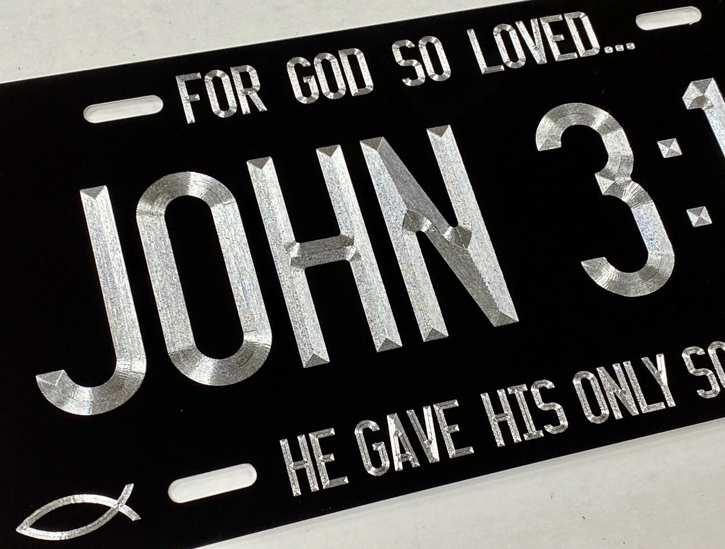 Engraved JOHN 3:16 Christian Car Truck Tag Diamond Etched Metal License Plate