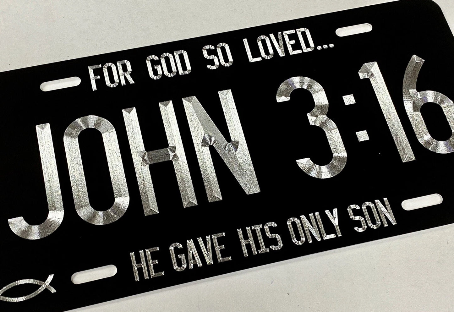 Engraved JOHN 3:16 Christian Car Truck Tag Diamond Etched Metal License Plate