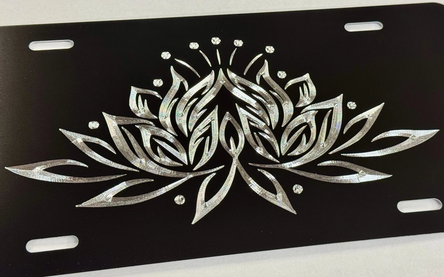 Lotus Flower Diamond Etched REFLECTIVE Engraved License Plate Metal Car Tag Gift