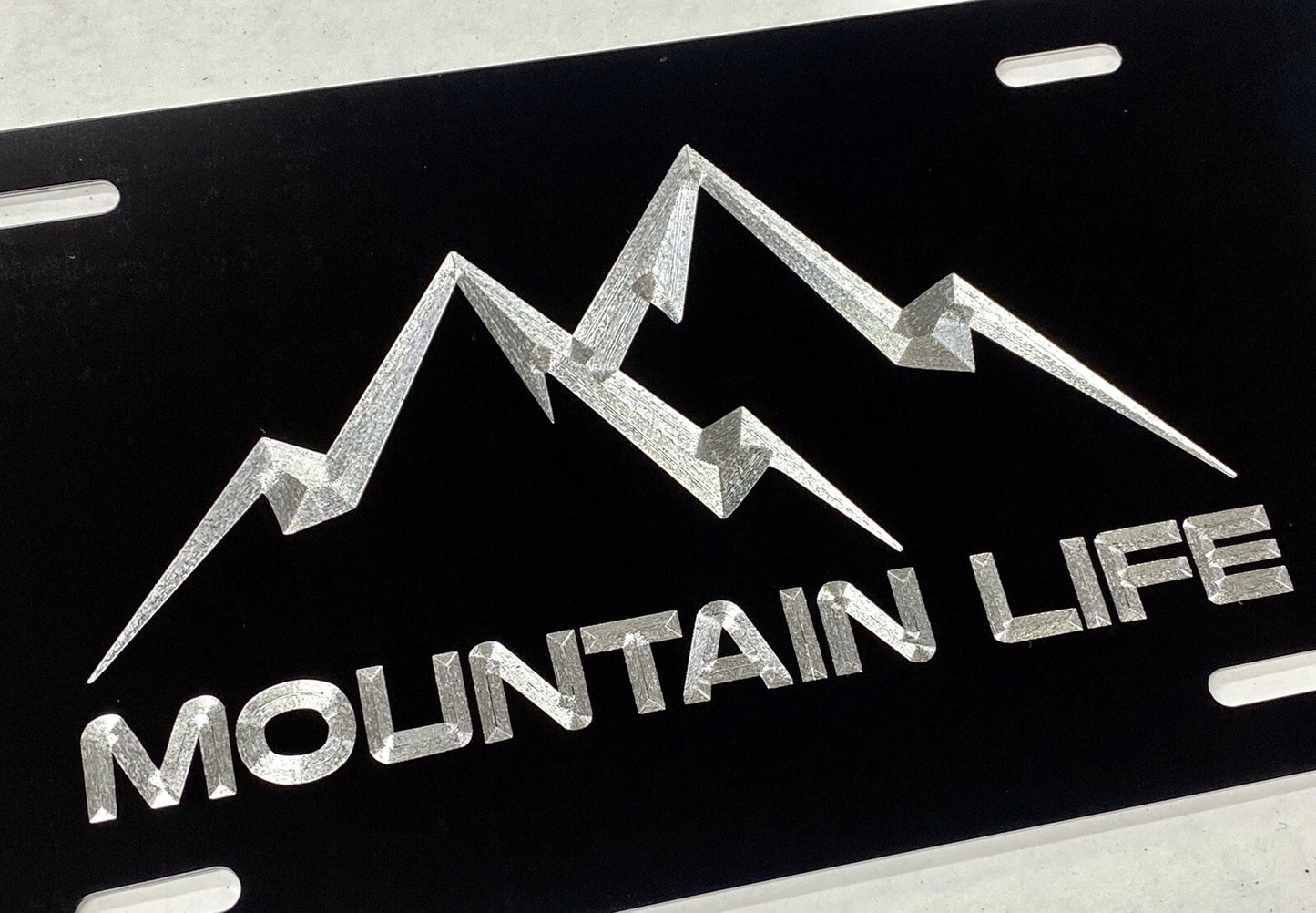 Engraved Mountain Life Car Tag Diamond Etched Black Metal License Plate Gift