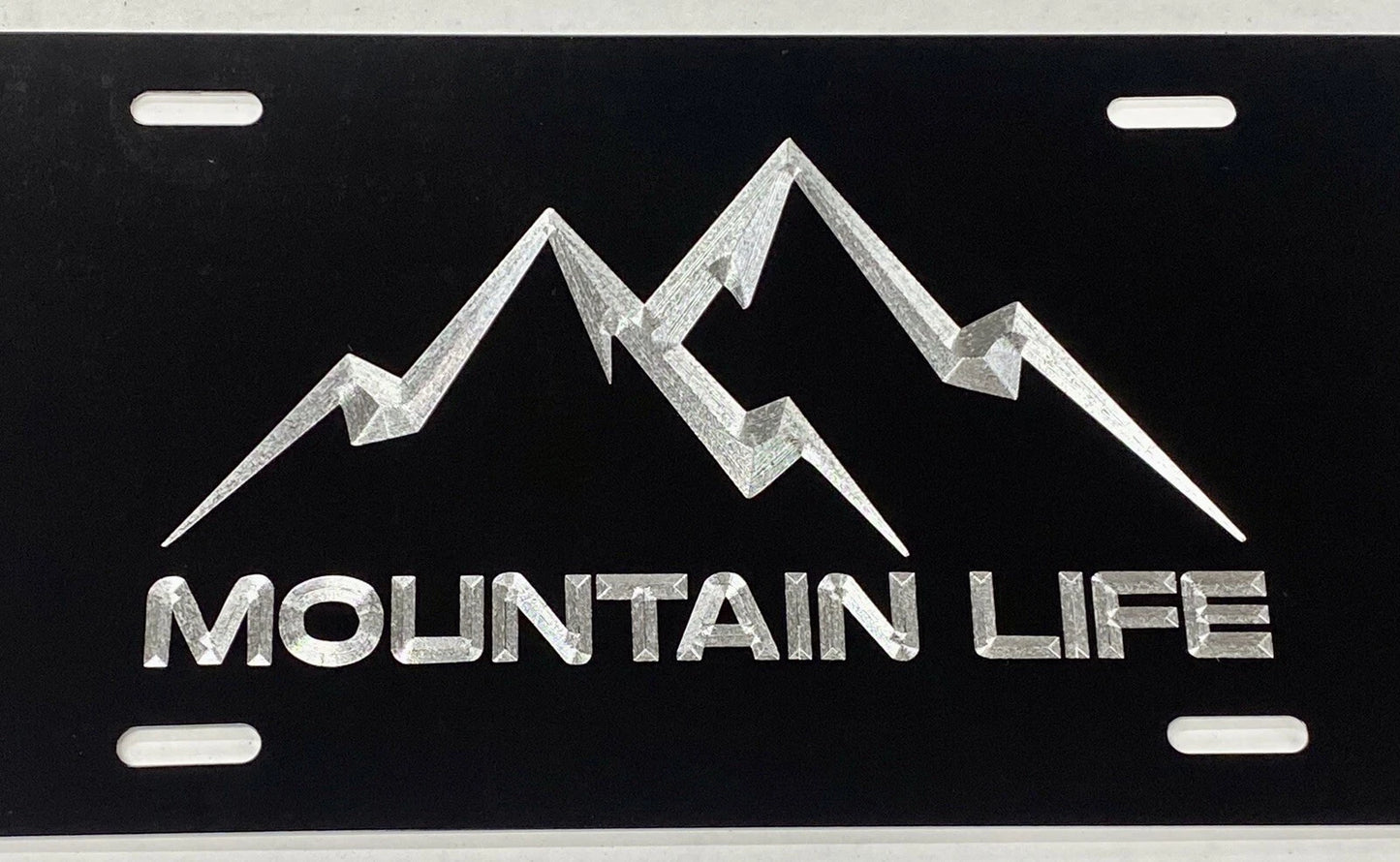 Engraved Mountain Life Car Tag Diamond Etched Black Metal License Plate Gift