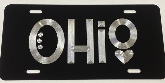 Diamond Etched State of Ohio OH Car Tag Black Metal Vanity License Plate Gift