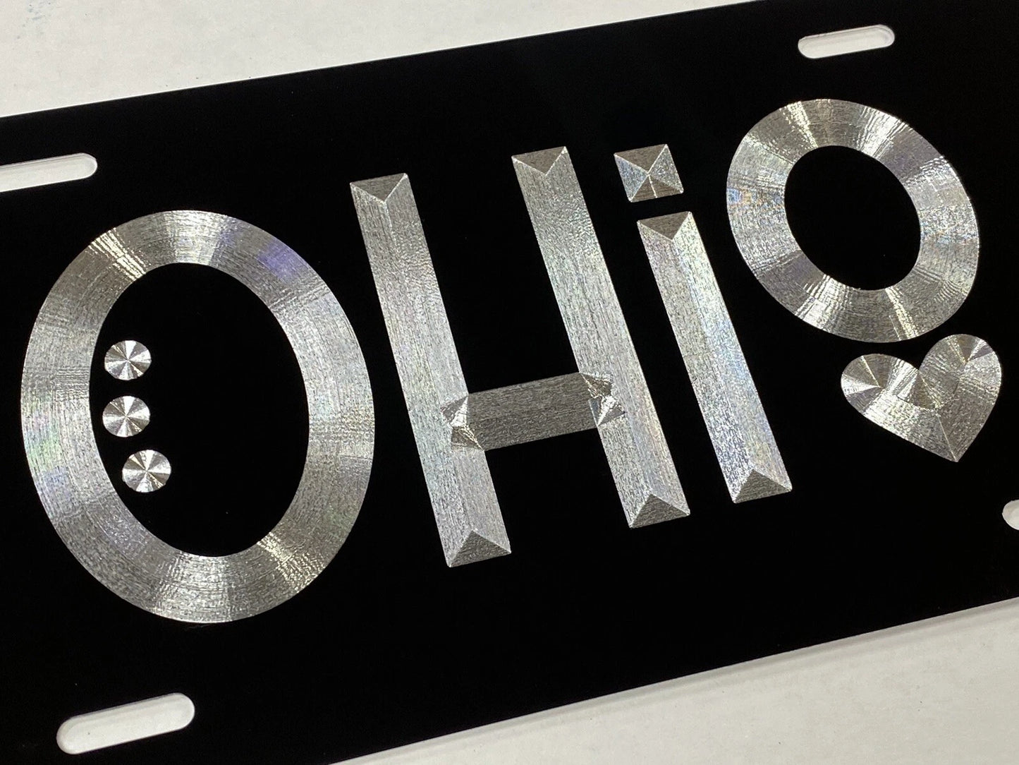 Diamond Etched State of Ohio OH Car Tag Black Metal Vanity License Plate Gift