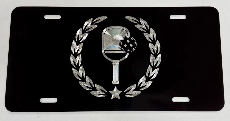 Pickleball Crest Diamond Etched Engraved Front Vanity Car Tag License Plate Gift