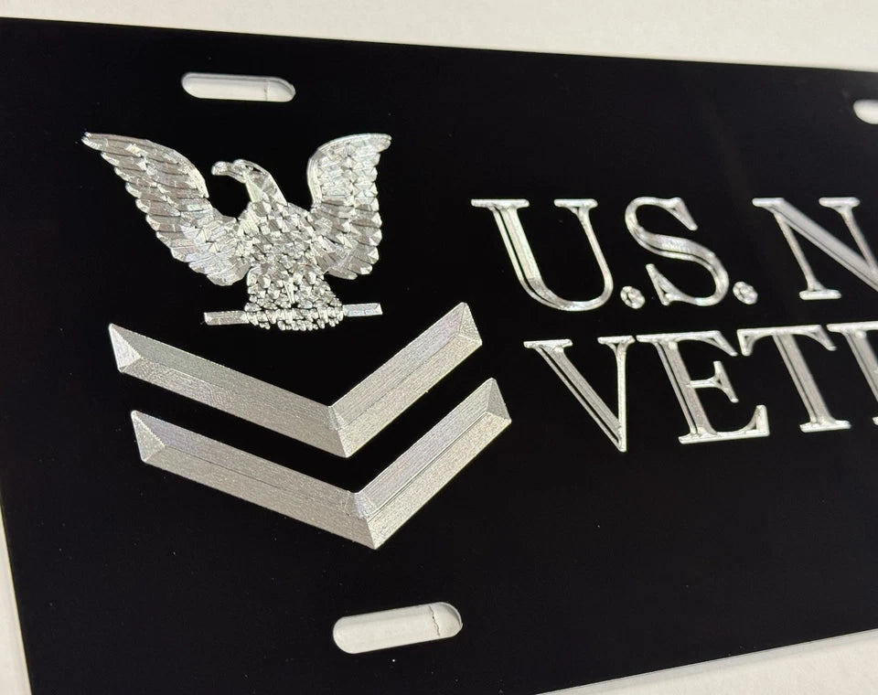 Silver Engraved US Navy Veteran Car Tag