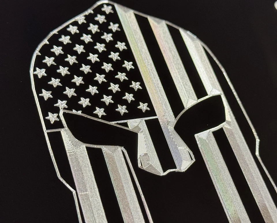 US American Flag Spartan Helmet Car Tag