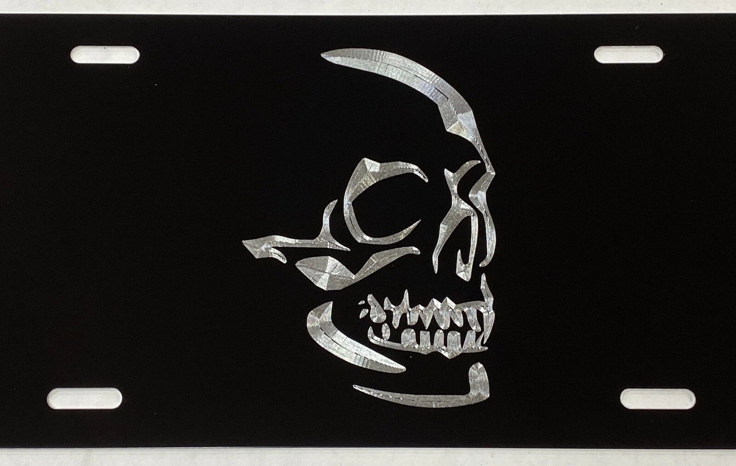 Real Engraved Aluminum Skull Car Tag