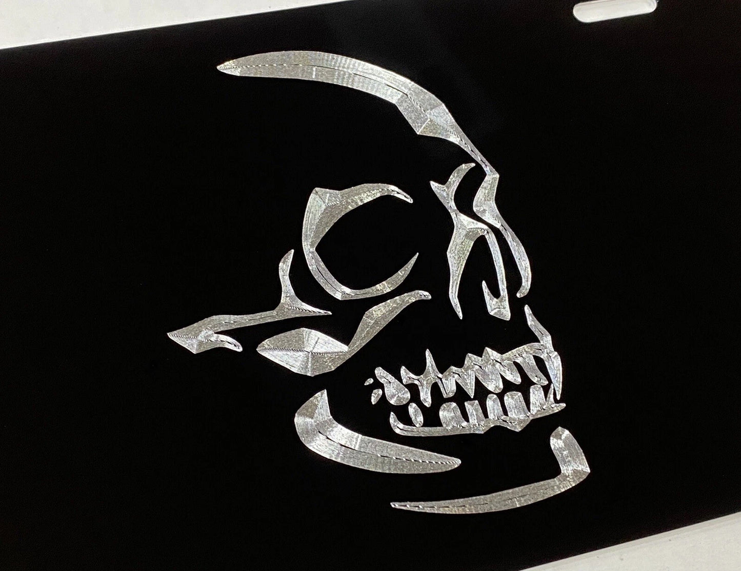 Real Engraved Aluminum Skull Car Tag