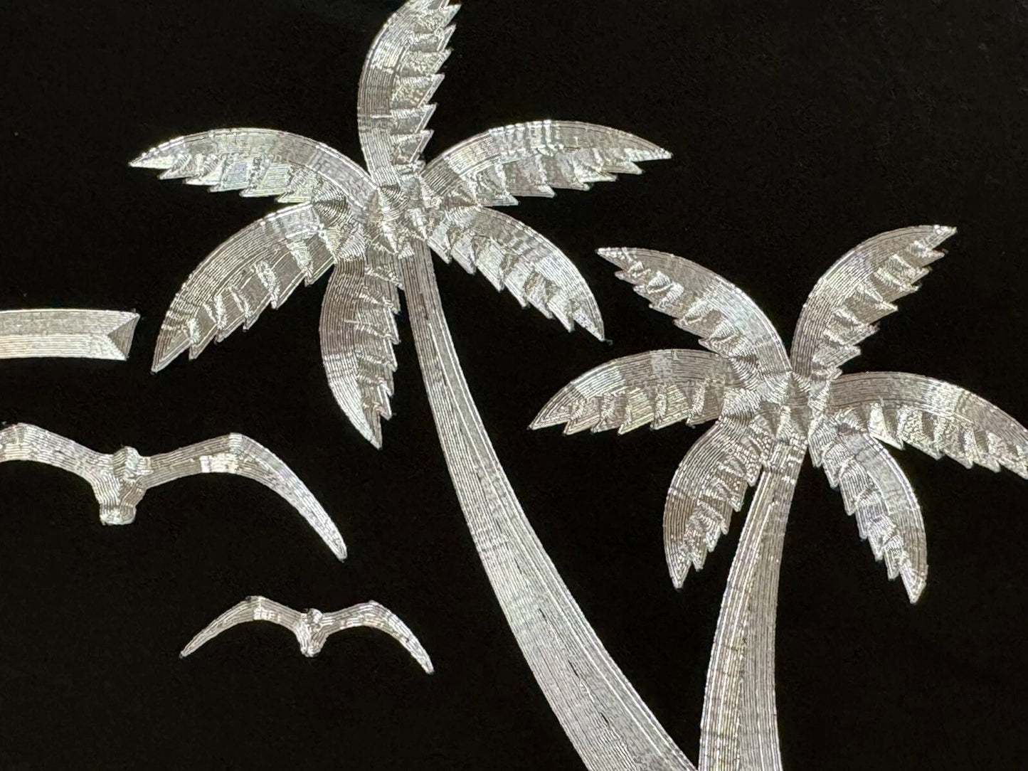 Beach Palm Tree Car Tag Diamond Etched Black Metal Vanity Front License Plate