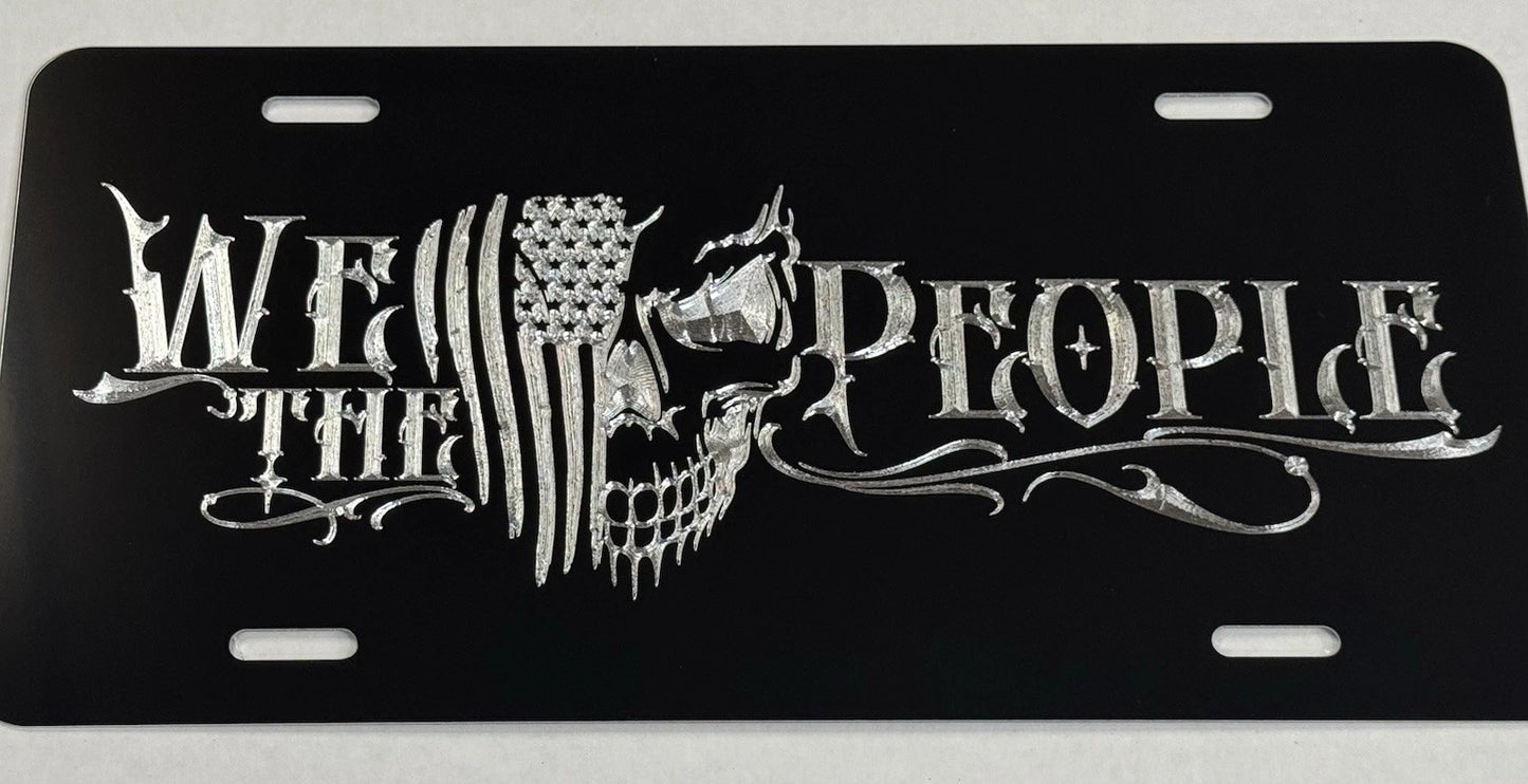 WE THE PEOPLE US Flag Skull Patriotic Car Tag Diamond Etched License Plate