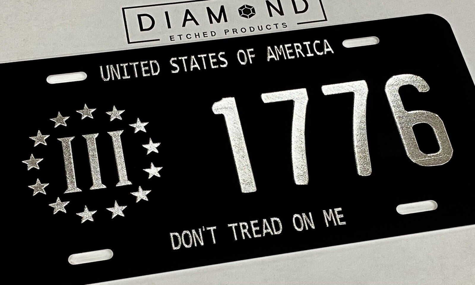 Black USA Flag & Eagle Engraved Vanity License Plate – Front Mount, Weatherproof