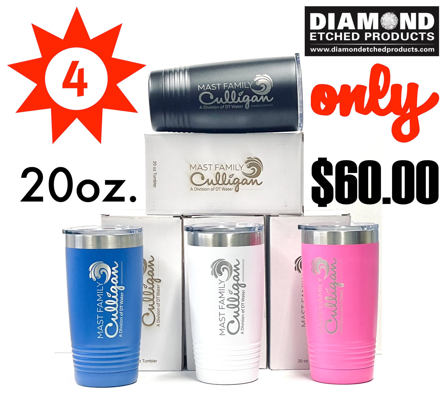 20 oz Tumbler 4 Pack Customized