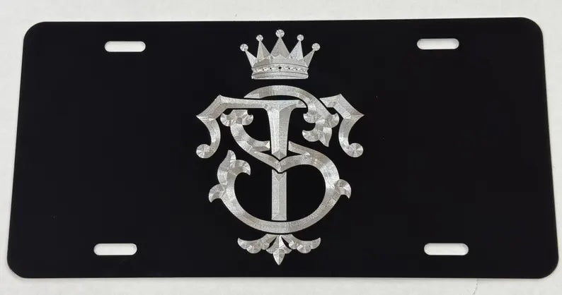 Custom 2 Letter Monogram Diamond Etched on Aluminum License Plate, Car Tag