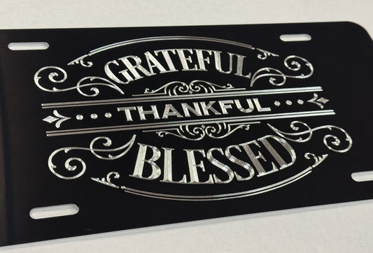 Sparkling Engraved Grateful Thankful Blessed Car Tag