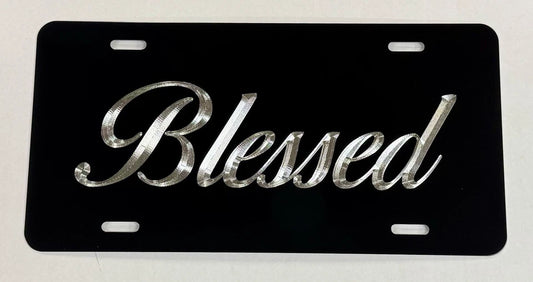 Silver Engraved Blessed Car Tag