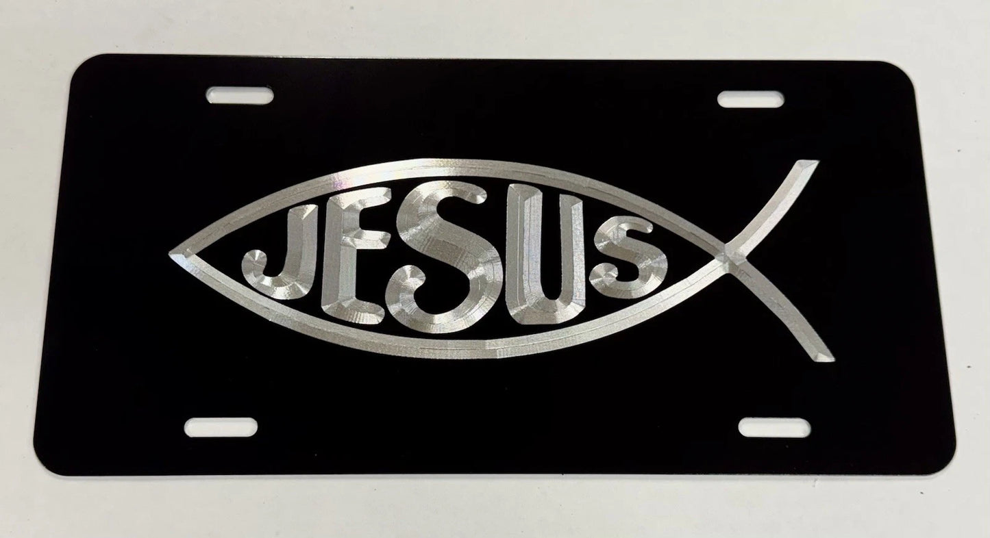 Silver Engraved Christian Fish Jesus Car Tag