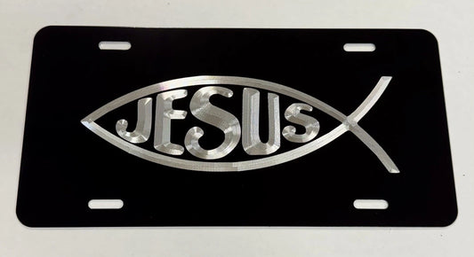 Silver Engraved Christian Fish Jesus Car Tag