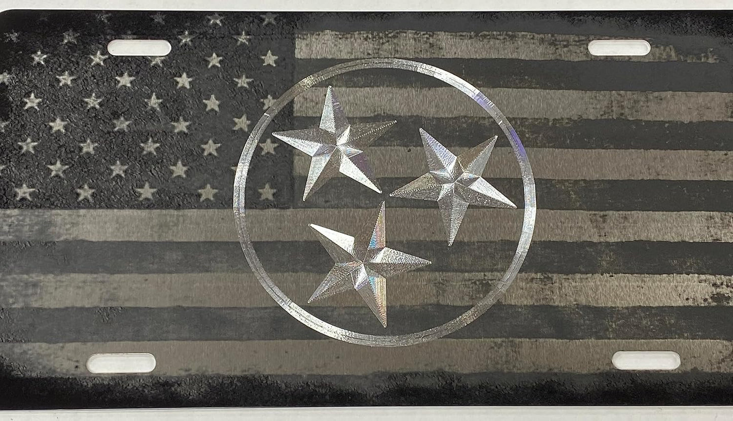 Tennessee State flag over US flag Combo plate