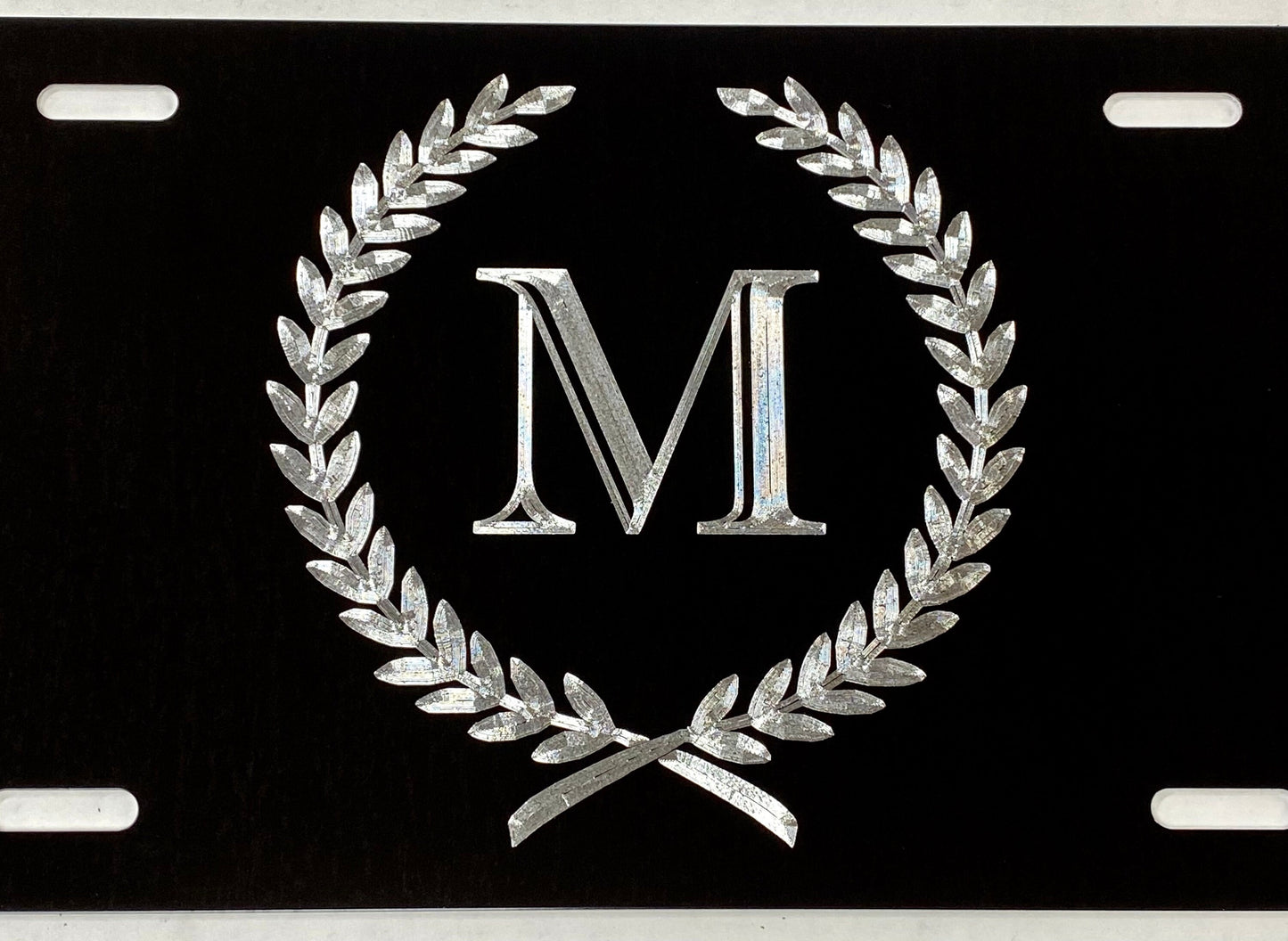 Custom Crest Letter Diamond Etched on Aluminum License Plate, Car Tag