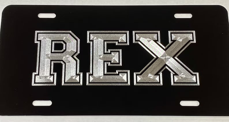 Custom Name or Text #8 Diamond Etched on Aluminum License Plate, Car Tag