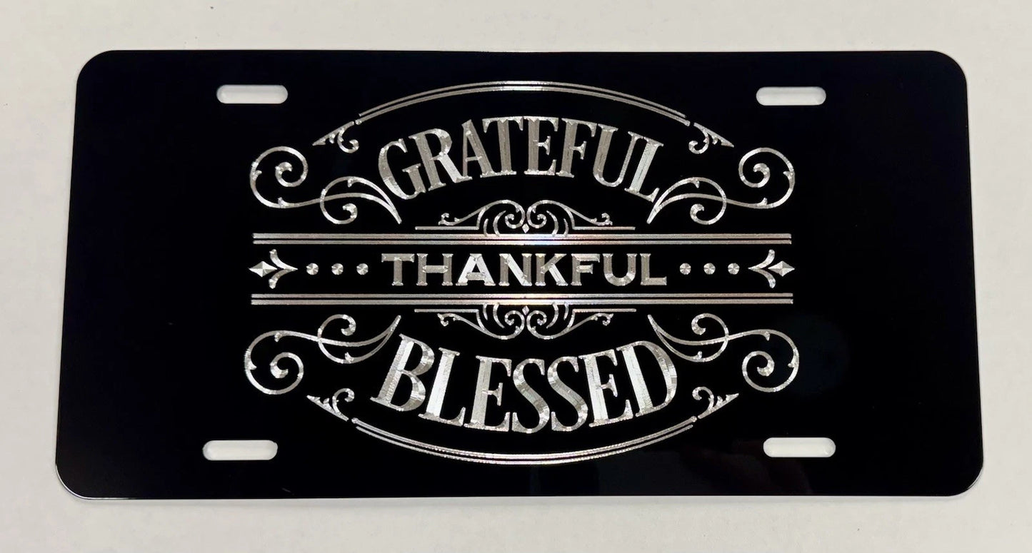Sparkling Engraved Grateful Thankful Blessed Car Tag