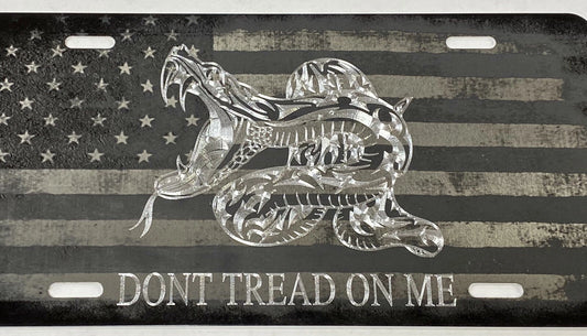 Engraved US Flag Gadsden DONT TREAD ON ME Car Tag Diamond Etched License Plate