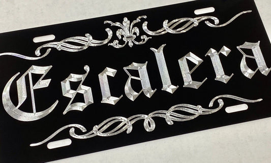Engraved Custom Personalized Name Fancy Diamond Etched License Plate Car Tag
