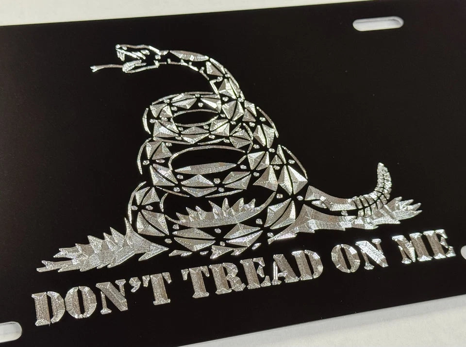 Engraved Gadsden Flag DON'T TREAD ON ME Car Tag Diamond Etched License Plate