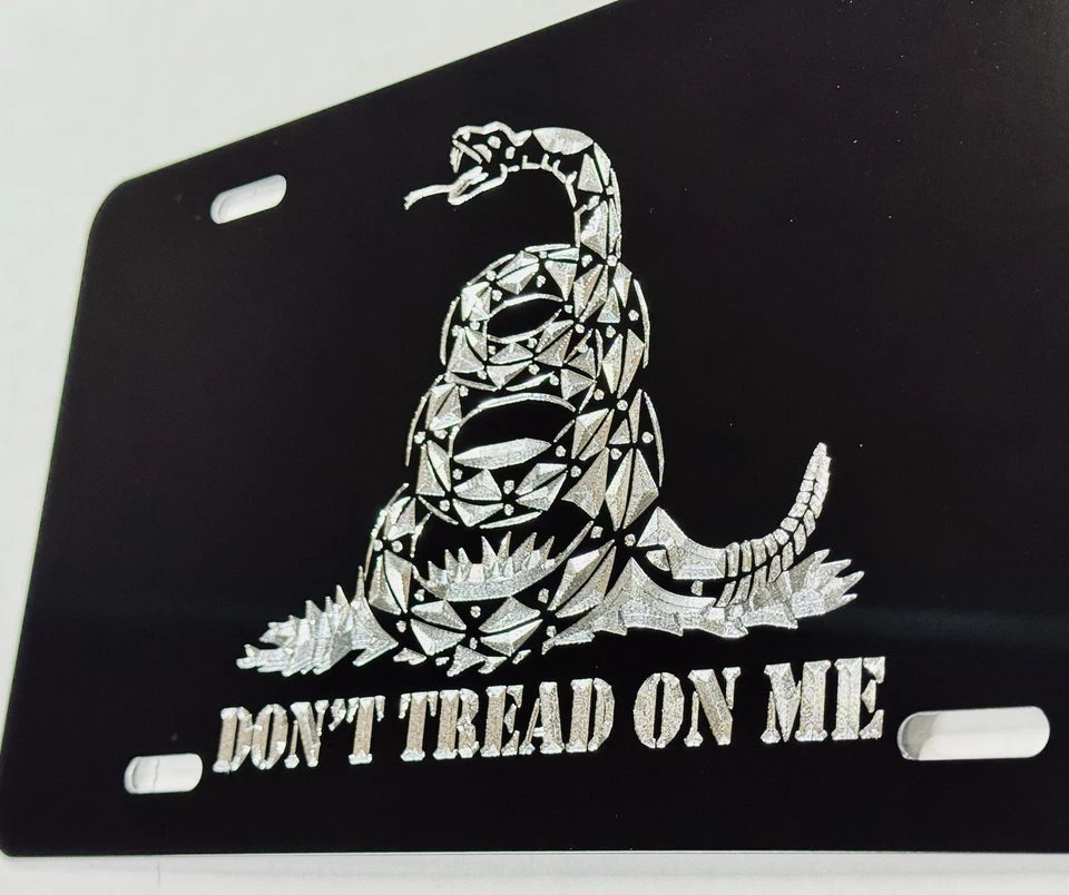 Engraved Gadsden Flag DON'T TREAD ON ME Car Tag Diamond Etched License Plate