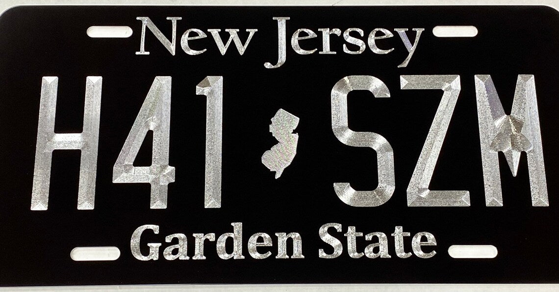 Custom State New Jersey Diamond Etched on Aluminum License Plate, Car Tag