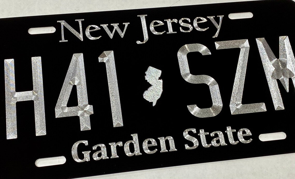 Custom State New Jersey Diamond Etched on Aluminum License Plate, Car Tag