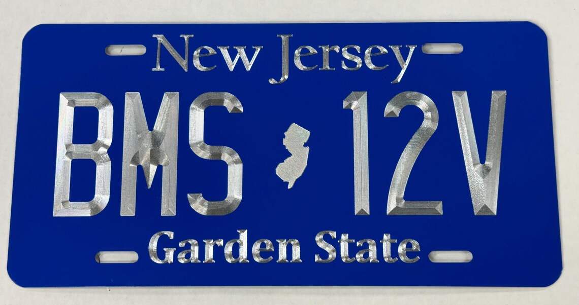 Custom State New Jersey Diamond Etched on Aluminum License Plate, Car Tag