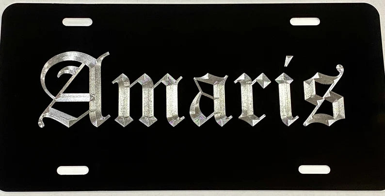 Custom Name or Text #5 Diamond Etched on Aluminum License Plate, Car Tag