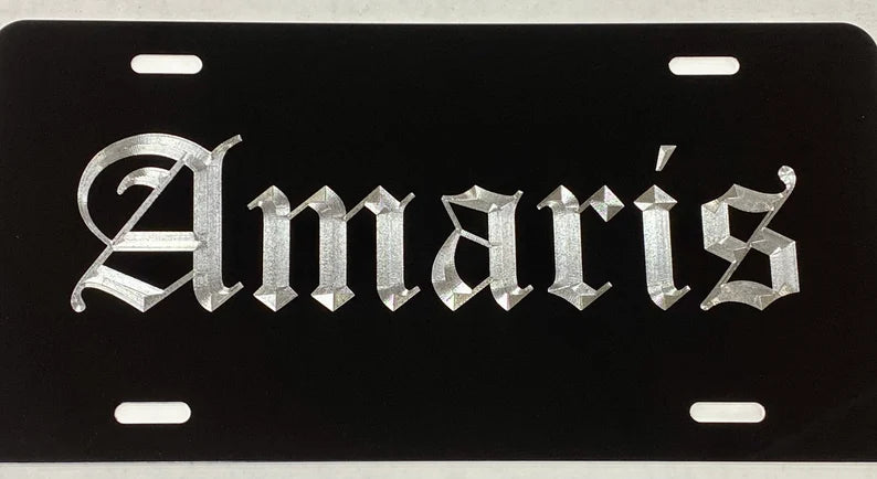 Custom Name or Text #5 Diamond Etched on Aluminum License Plate, Car Tag