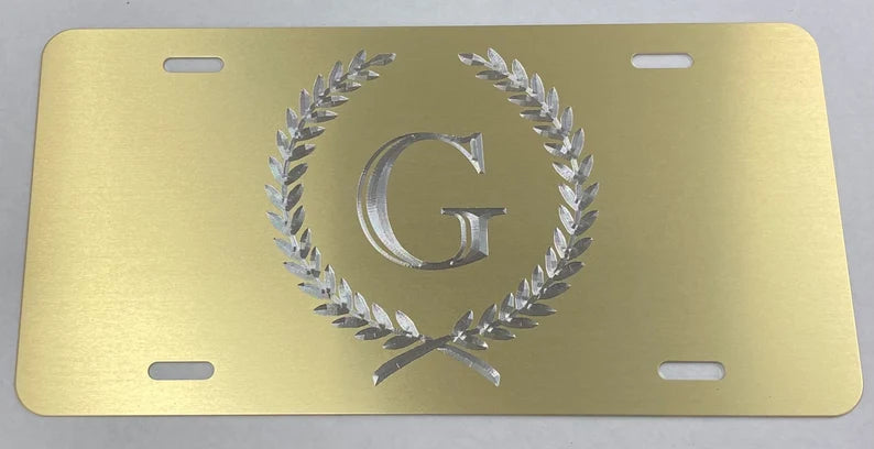 Custom Crest Letter Diamond Etched on Aluminum License Plate, Car Tag